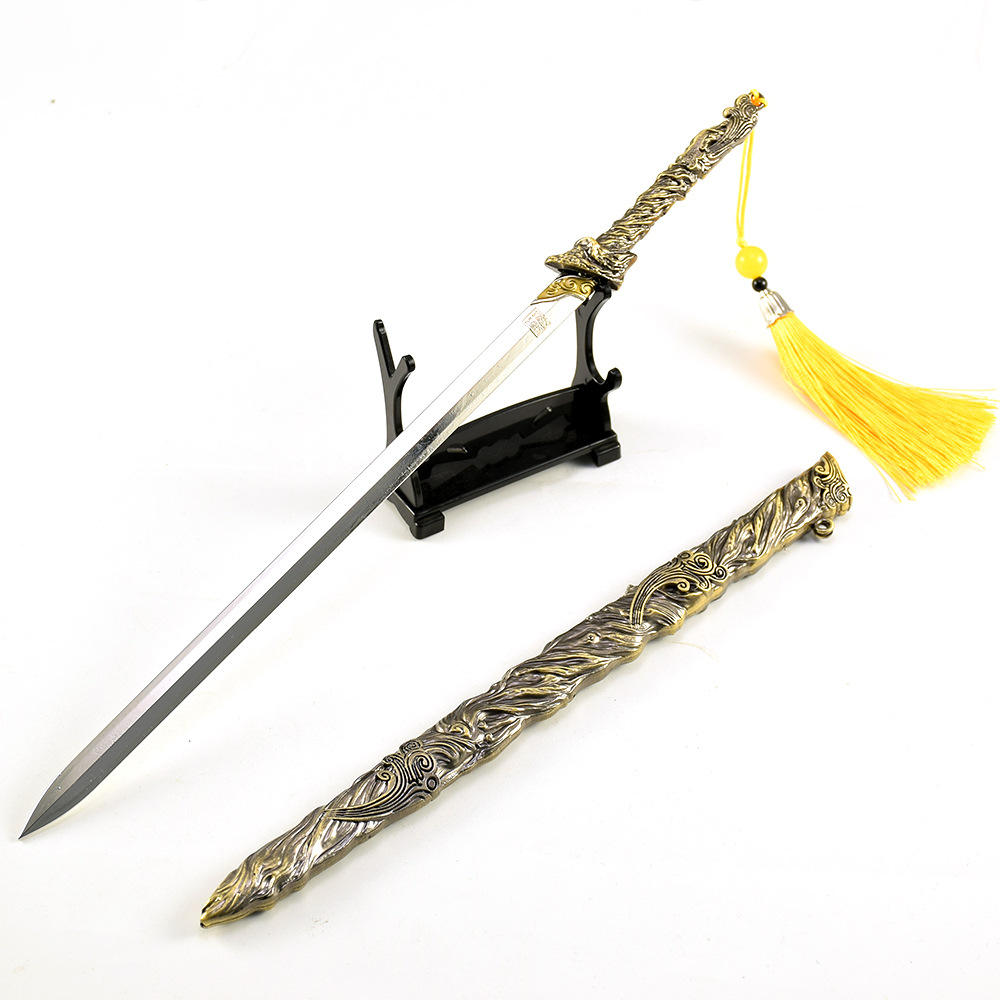 Imperial Octagonal Han Sword | 30CM Obsidian Black & Gold Desk Ornament