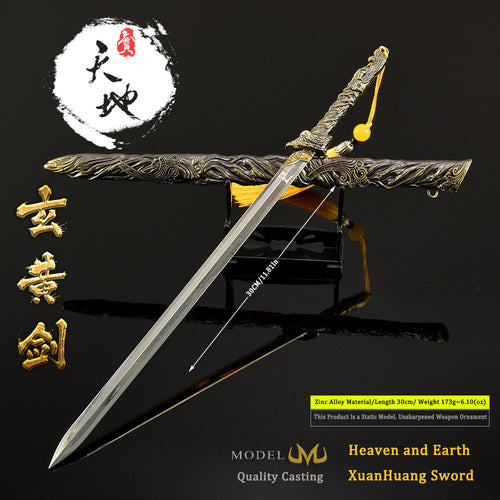 Imperial Octagonal Han Sword | 30CM Obsidian Black & Gold Desk Ornament